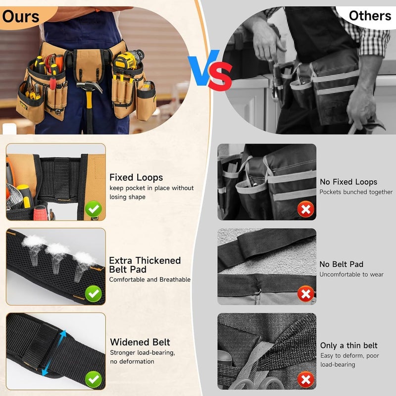 LEFORZ Tool Belt,Magnetic Tool Pouch,27-Pockets Heavy Duty Padded Tool Belts for Men,Detachable & Adjustable Tool Pouch Bag for Electrician,Carpenter,Construction,Work Apron,Utility Belt,Black,Brown - Image 2